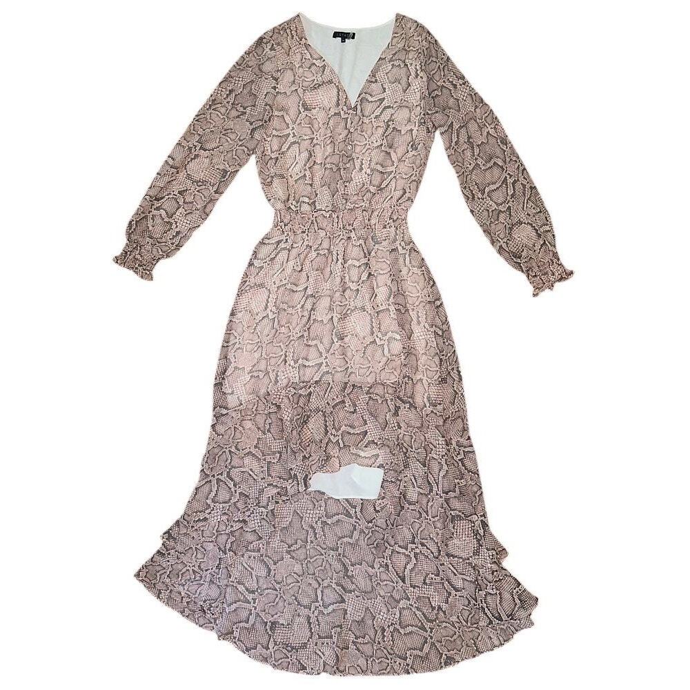NWT 1.State Asymmetrical Hi-Lo Snake Print Pink & Gray Midi Dress XS